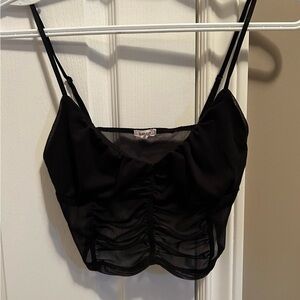 Garage Mesh Ruched Cropped Tank Top